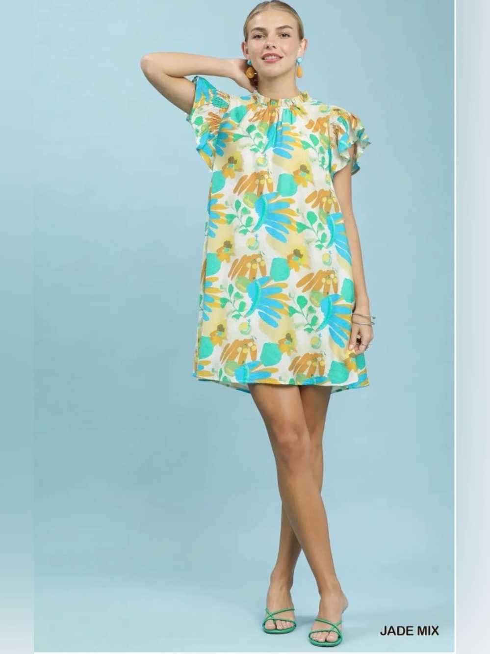Umgee Ruffled Botanical Print Mini Dress🆕 - Picture 6 of 7